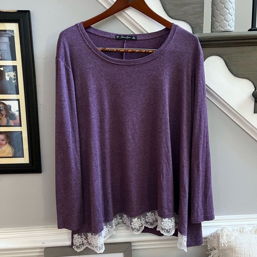 Sanifer Purple Lace Hem Lagenlook Tunic Top sz XL
